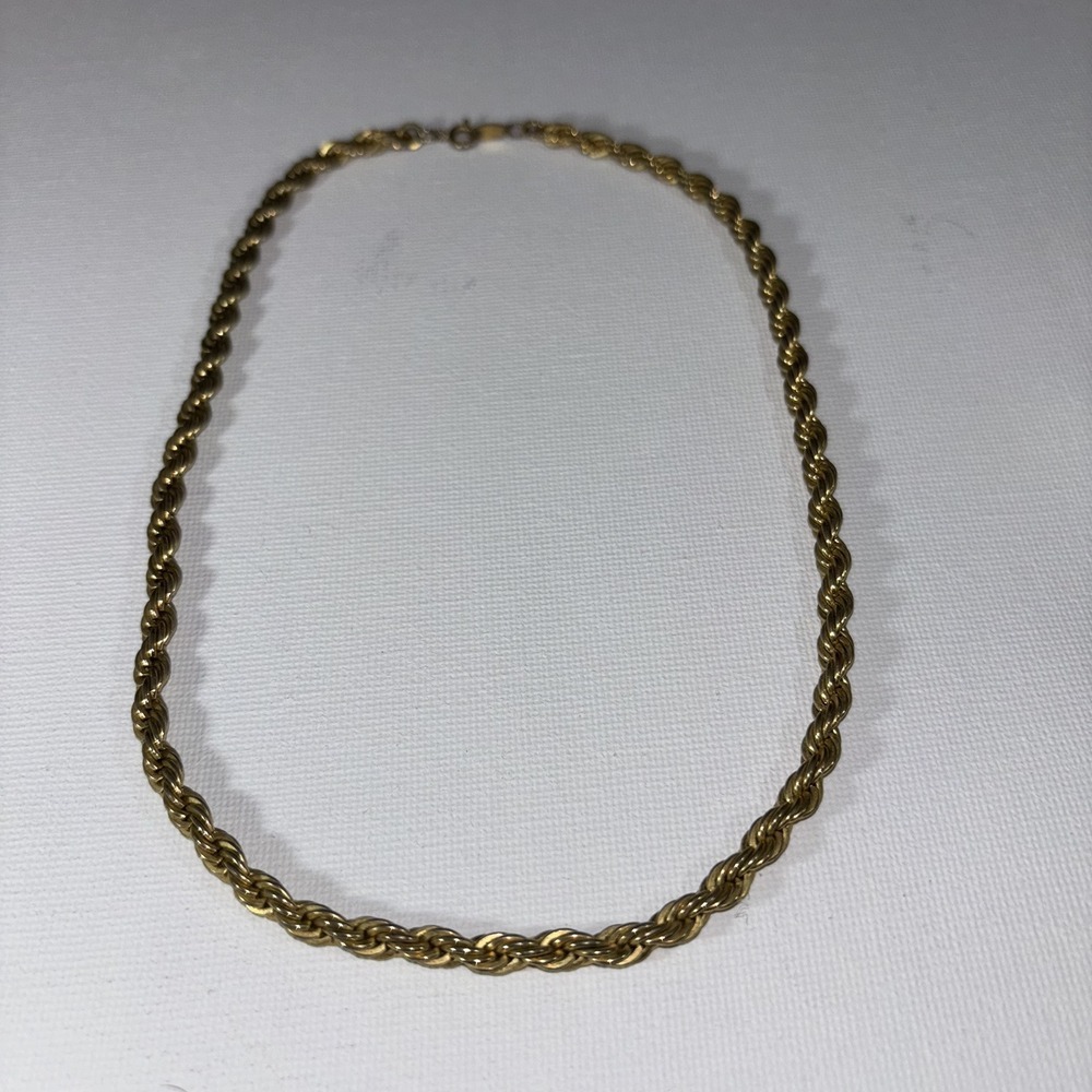 Vintage‎ Trifari Braided Gold Tone Solid Rope Necklace 16" Signed
